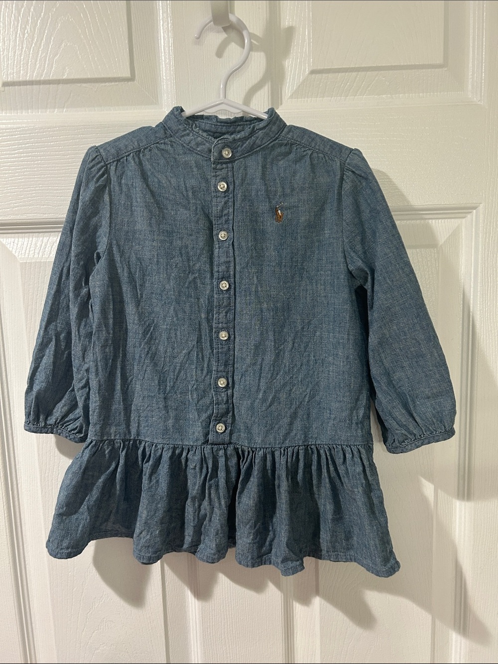 Ralph Lauren Denim Ruffled Hem Button-Front Girls Top - Blue